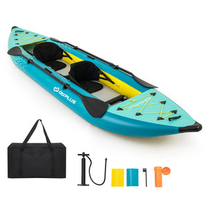 Inflatable Kayak Set, 2-person Kayak with Aluminium Oars, EVA Padded Seat, High Back Support, Hand Pump & Repair Kit, 230 kg Weight Capacity