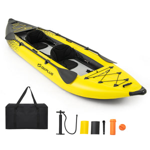 Inflatable Kayak Set, 2-person Kayak with Aluminium Oars, EVA Padded Seat, High Back Support, Hand Pump & Repair Kit, 230 kg Weight Capacity