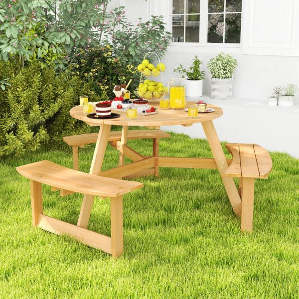 6 Person Kids Outdoor Wooden Picnic Table and Bench Set with Umbrella Hole