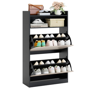Shoe Storage Cabinet with 2 Flip Drawers, Slim Hidden Narrow Shoe Organizer