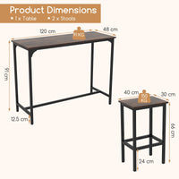 3-Piece Dining Table Set 120cm Counter-Height Kitchen Table & 2 Bar Stools