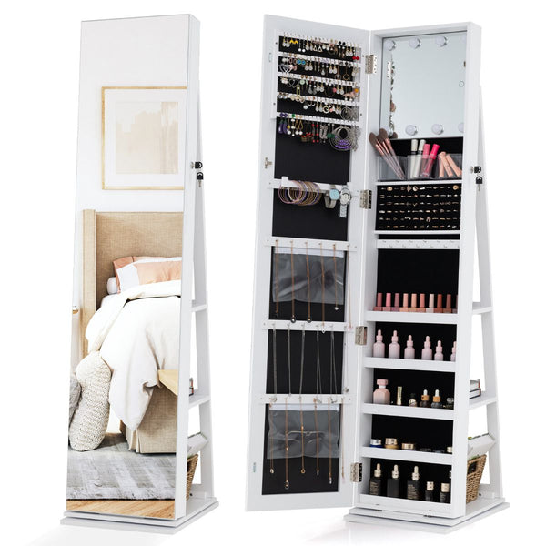 360° Swivel Freestanding Jewelry Storage Organizer with Full Length Mirror