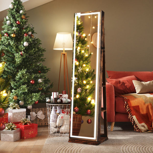 360° Swivel Jewelry Cabinet Freestanding Jewelry Storage Organizer with Lighted Full Length Mirror