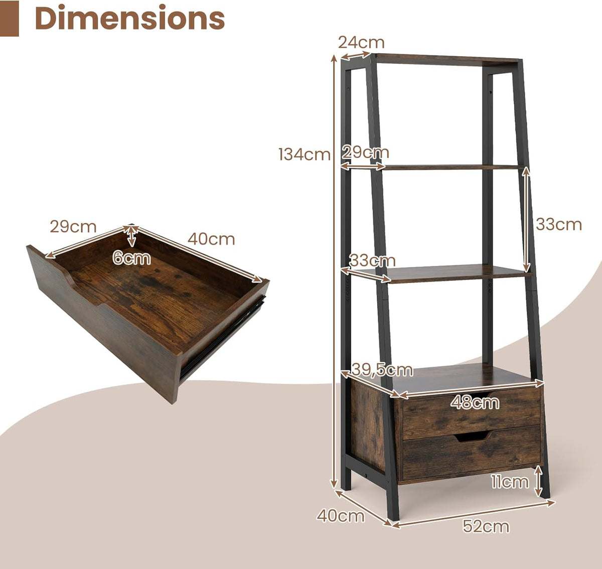 Ladder Bookshelf with Storage