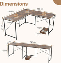 Giantex 150 cm Reversible L-Shaped Desk with Built-in Power Strip