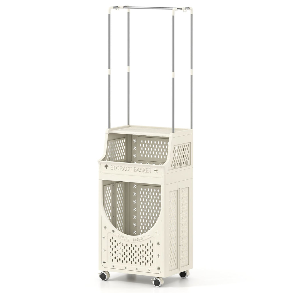 Laundry Cart with Hanging Bar Folding Laundry Hamper – Giantex.au