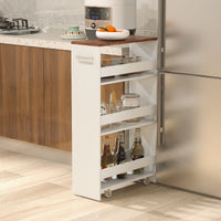 4-Tier Rolling Storage Cart 20cm Slim Kitchen Cart on Wheels with Open Shelves and Handle