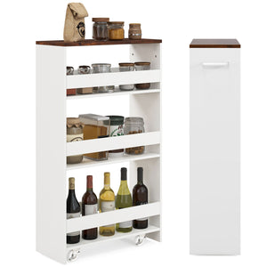 4-Tier Rolling Storage Cart 20cm Slim Kitchen Cart on Wheels with Open Shelves and Handle