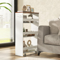4-Tier Rolling Storage Cart 20cm Slim Kitchen Cart on Wheels with Open Shelves and Handle