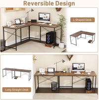 Giantex 150 cm Reversible L-Shaped Desk with Built-in Power Strip