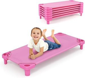6 PCS Kids Stackable Daycare Cot, Pack of 6, 130cm x 57cm Portable Toddler Nap Mat w/Easy Lift Corners
