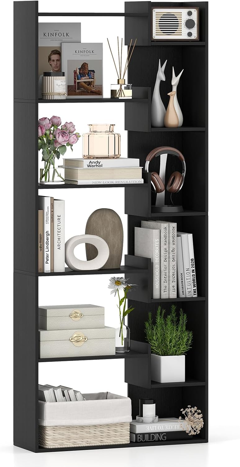 Giantex 6-Tier Bookshelf, Wooden Bookcase with 2 Anti-Tipping Kits