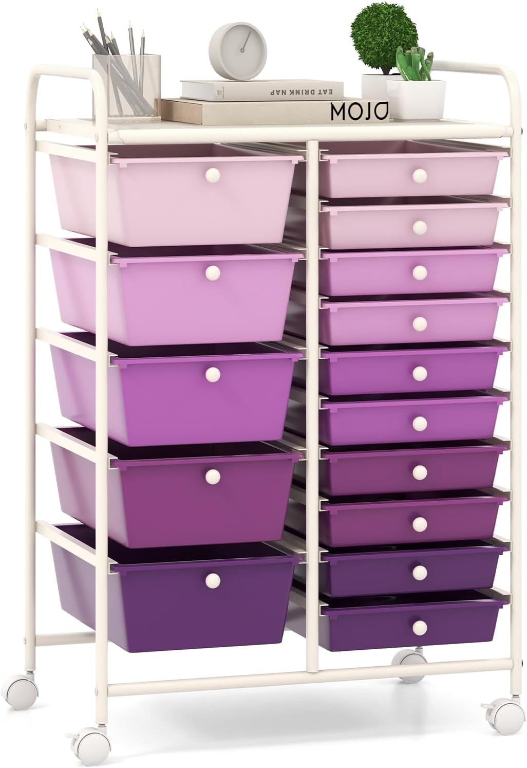 15-Drawer Rolling Storage Drawer Cart, Tools Scrapbook File Paper Craft Organizer Cart w/ Wheels