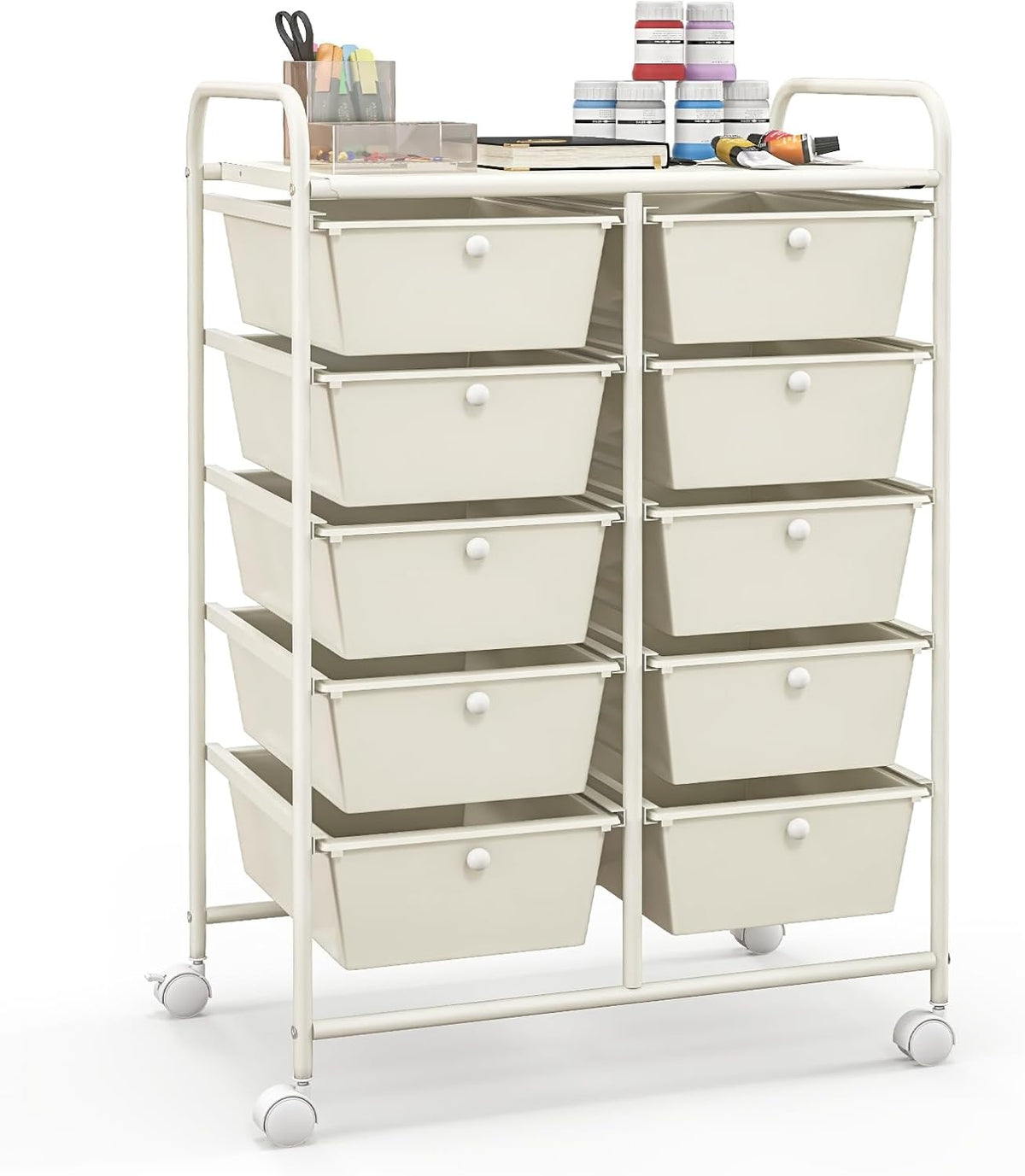 Giantex 10-Drawer Storage Cart w/Universal Wheels, Rolling Cart w/Handles, Mobile Organizer Unit w/Removable Drawers