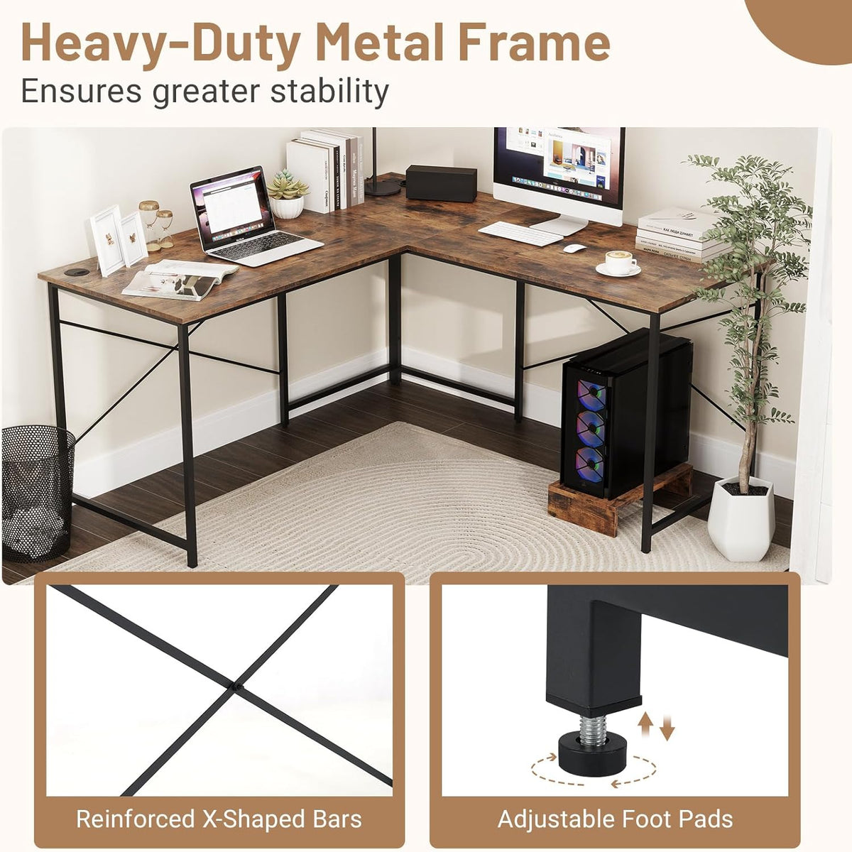 Giantex 150 cm Reversible L-Shaped Desk with Built-in Power Strip