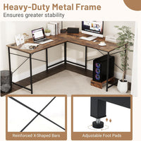 Giantex 150 cm Reversible L-Shaped Desk with Built-in Power Strip