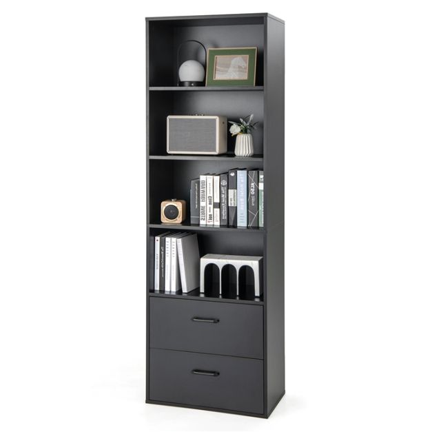 Giantex 188 cm Tall Bookshelf, 6-Tier Modern Bookcase with 4 Open Shelves & 2 Drawers