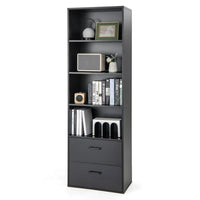Giantex 188 cm Tall Bookshelf, 6-Tier Modern Bookcase with 4 Open Shelves & 2 Drawers