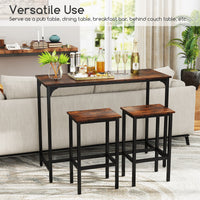 3-Piece Dining Table Set 120cm Counter-Height Kitchen Table & 2 Bar Stools