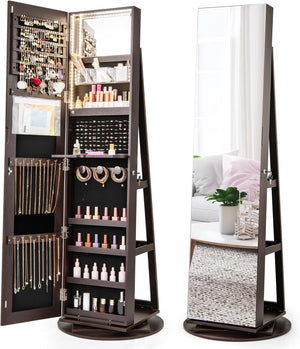 Giantex 161CM(H) Jewelry Armoire with Full Length Mirror 360° Swivel, 3-Color LED lights