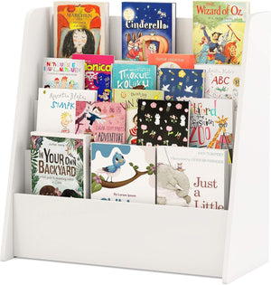 4-Tier Kids Wooden Bookshelf, Front Facing Children Display Bookcase with Deep Compartments