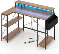 Giantex 120cm L-Shaped Gaming Desk Computer Desk w/LED Lights & Power Outlets