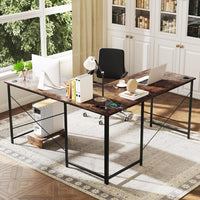 Giantex 150 cm Reversible L-Shaped Desk with Built-in Power Strip