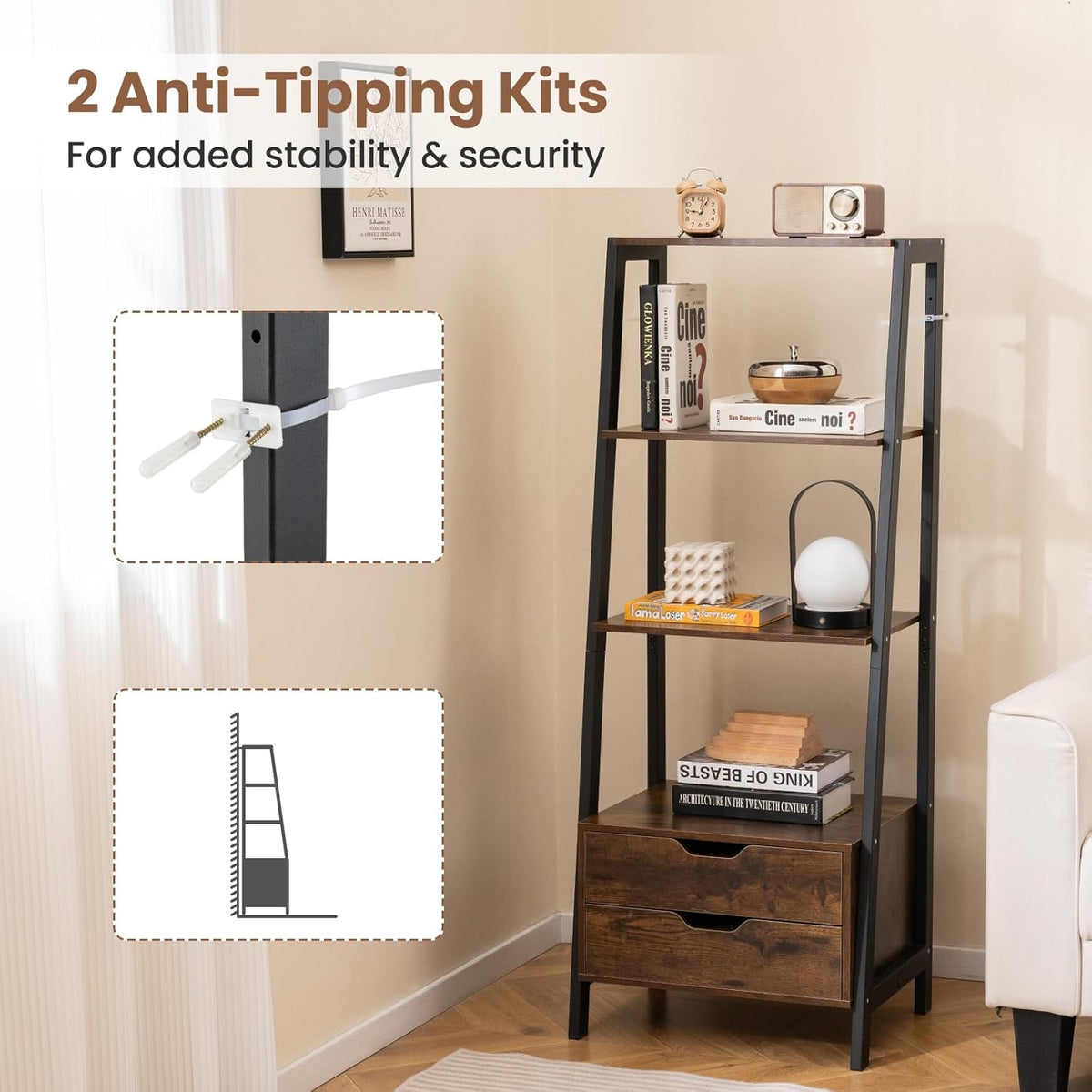 Ladder Bookshelf with Storage