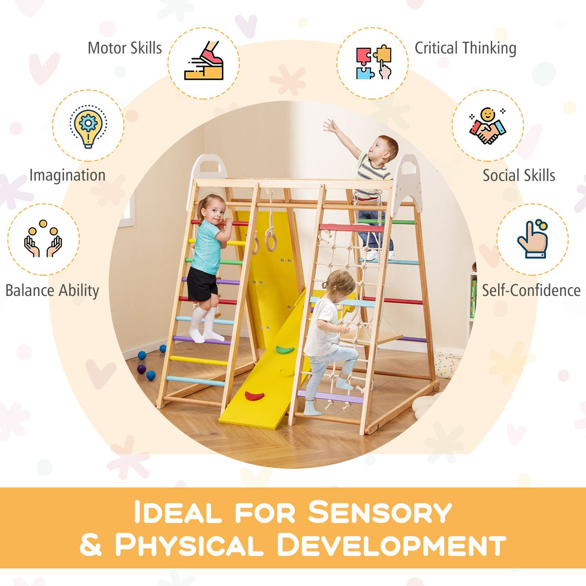 8-in-1 Wooden Jungle Gym Playset with Monkey Bars & Climbing Ladder