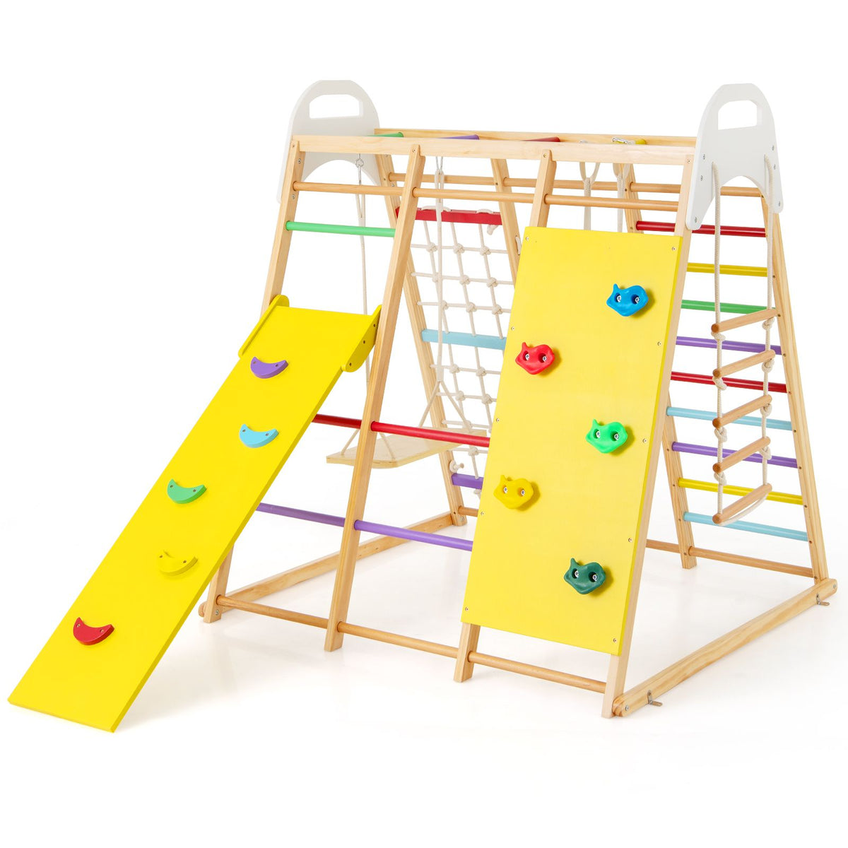 8-in-1 Wooden Jungle Gym Playset with Monkey Bars & Climbing Ladder