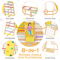 8-in-1 Wooden Jungle Gym Playset with Monkey Bars & Climbing Ladder