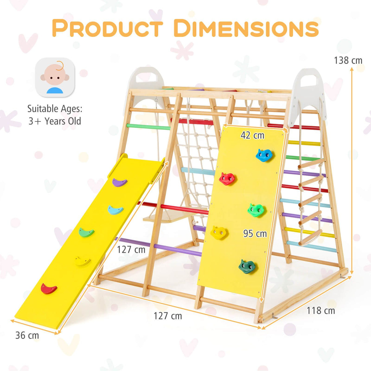 8-in-1 Wooden Jungle Gym Playset with Monkey Bars & Climbing Ladder