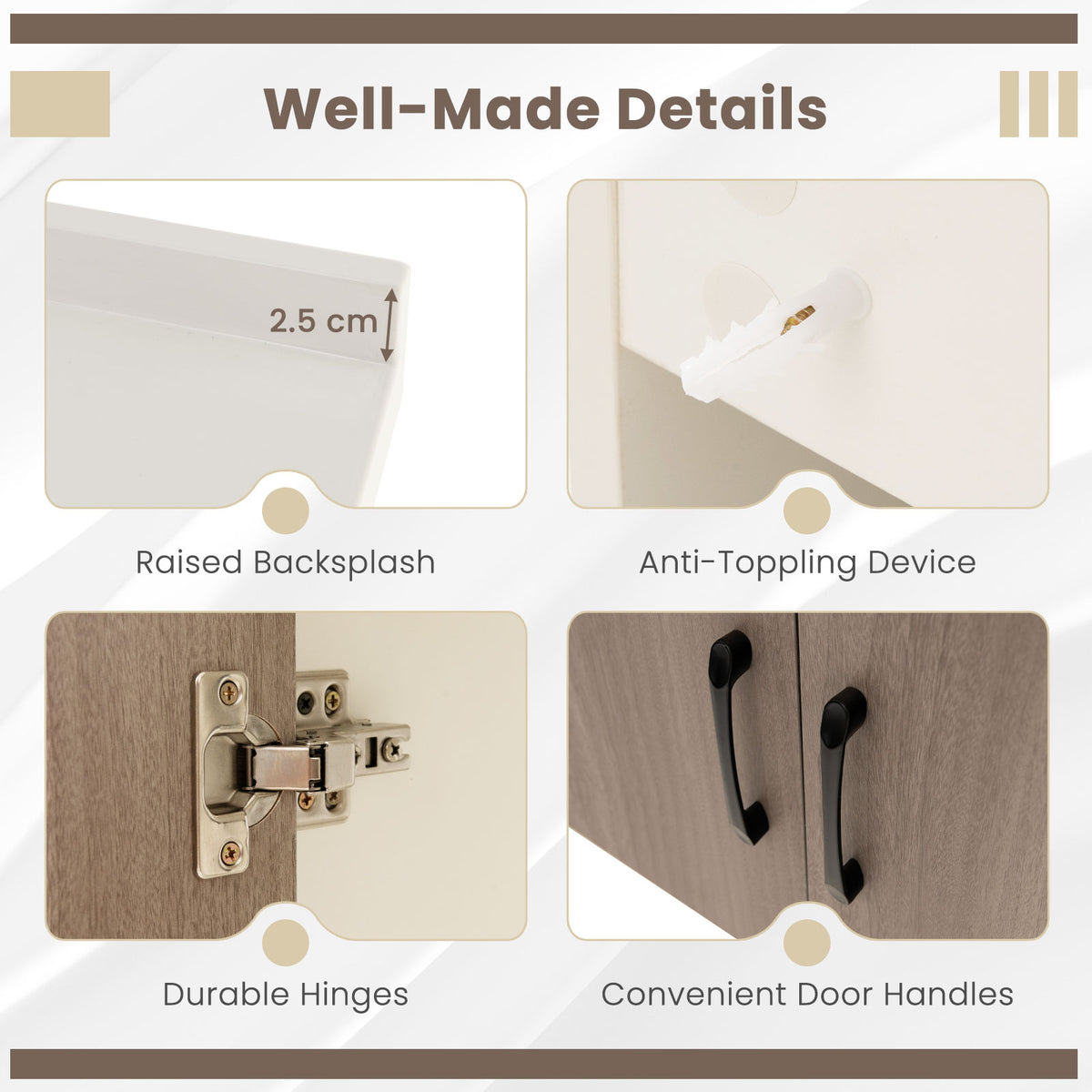 63.5cm Bathroom Vanity Sink Combo w/Doors Shelf Backsplash