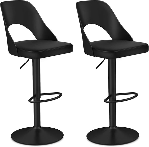 Bar Stools Set of 2, Ergonomic Counter Height Stools with Enlarged PU Leather Seat