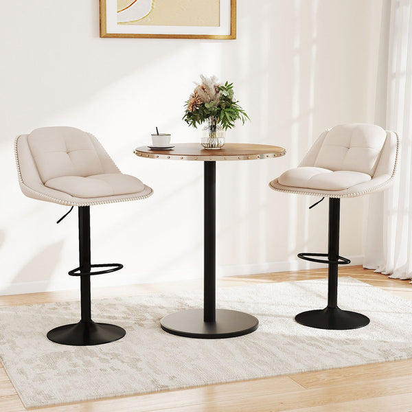 Bar Stools Set of 2 Modern Adjustable Chenille Upholstered Barstools with Footrests