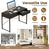 Computer Desk with 2 Drawers, 111cm Study Writing Table w/ Heavy-duty Steel Frame