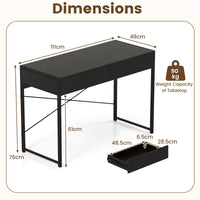 Computer Desk with 2 Drawers, 111cm Study Writing Table w/ Heavy-duty Steel Frame