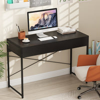 Computer Desk with 2 Drawers, 111cm Study Writing Table w/ Heavy-duty Steel Frame