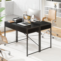 Computer Desk with 2 Drawers, 111cm Study Writing Table w/ Heavy-duty Steel Frame