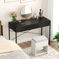 Computer Desk with 2 Drawers, 111cm Study Writing Table w/ Heavy-duty Steel Frame