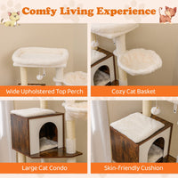 Cat Litter Box Enclosure Cat Climbing Tower with Sisal Scratching Post and Mat Dangling Ball