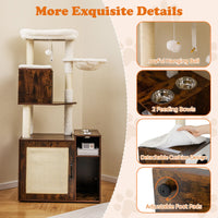 Cat Litter Box Enclosure Cat Climbing Tower with Sisal Scratching Post and Mat Dangling Ball