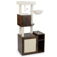 Cat Litter Box Enclosure Cat Climbing Tower with Sisal Scratching Post and Mat Dangling Ball