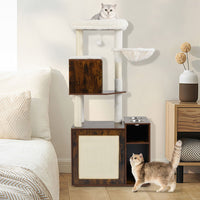 Cat Litter Box Enclosure Cat Climbing Tower with Sisal Scratching Post and Mat Dangling Ball