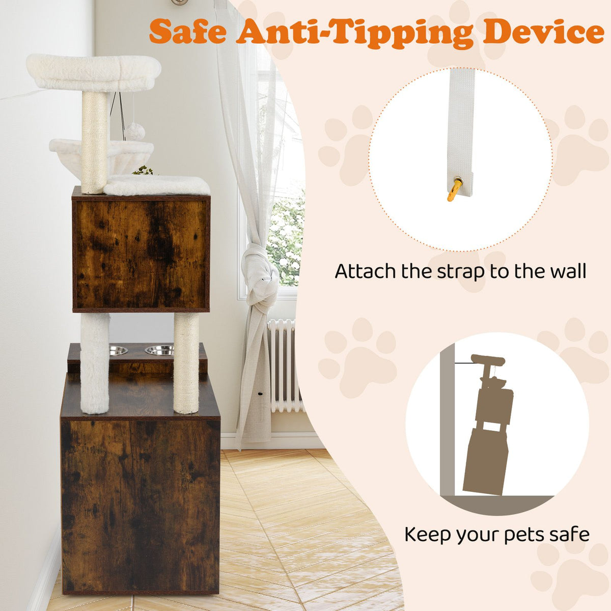 Cat Litter Box Enclosure Cat Climbing Tower with Sisal Scratching Post and Mat Dangling Ball