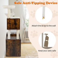 Cat Litter Box Enclosure Cat Climbing Tower with Sisal Scratching Post and Mat Dangling Ball