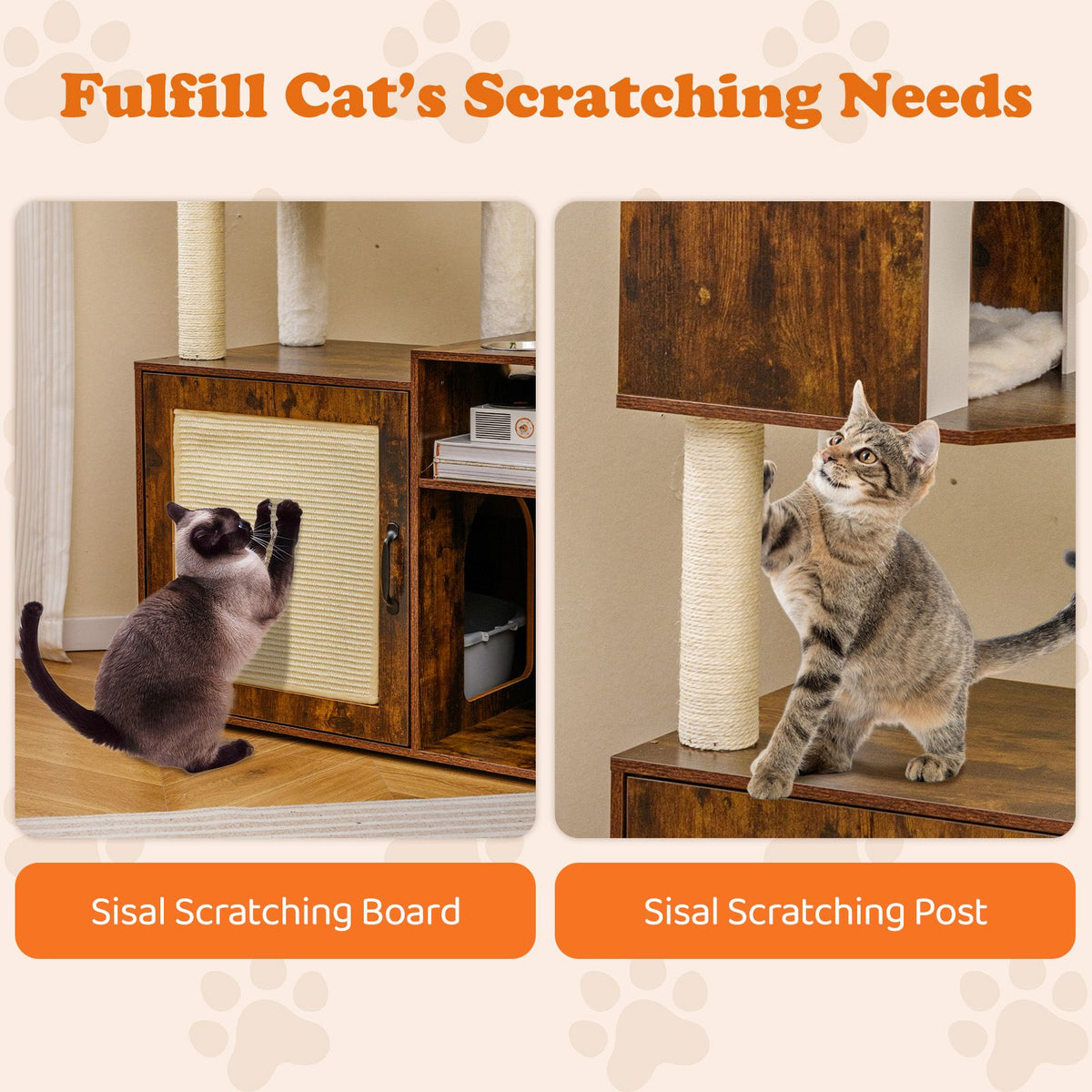 Cat Litter Box Enclosure Cat Climbing Tower with Sisal Scratching Post and Mat Dangling Ball