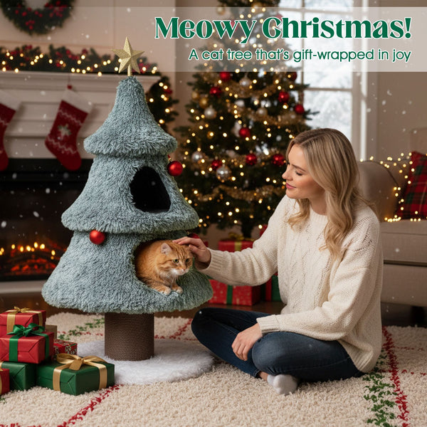Christmas Cat Tree for Indoor Cats 123 cm Cute Cat Tower with 2 Large Condos