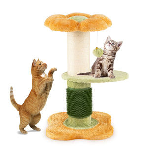 Flower Cat Tree with Padded Plush Perch and Sisal Scratching Post and Self Groomer