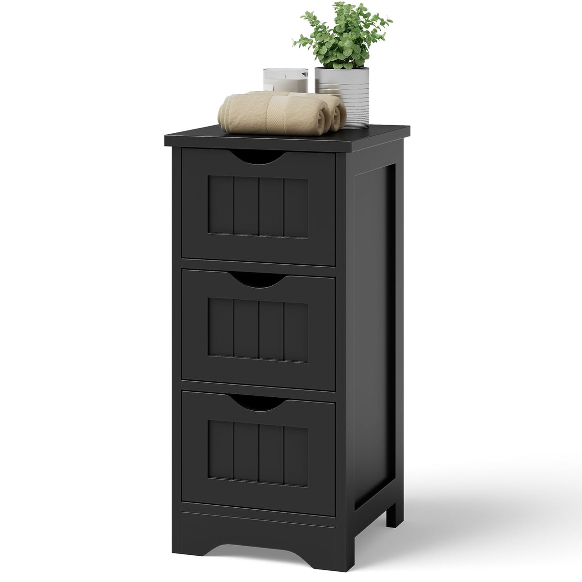 Giantex Bathroom Floor Cabinet, Side Storage Organizer Cabinet with 3 Drawers, Anti-Toppling Kit, White